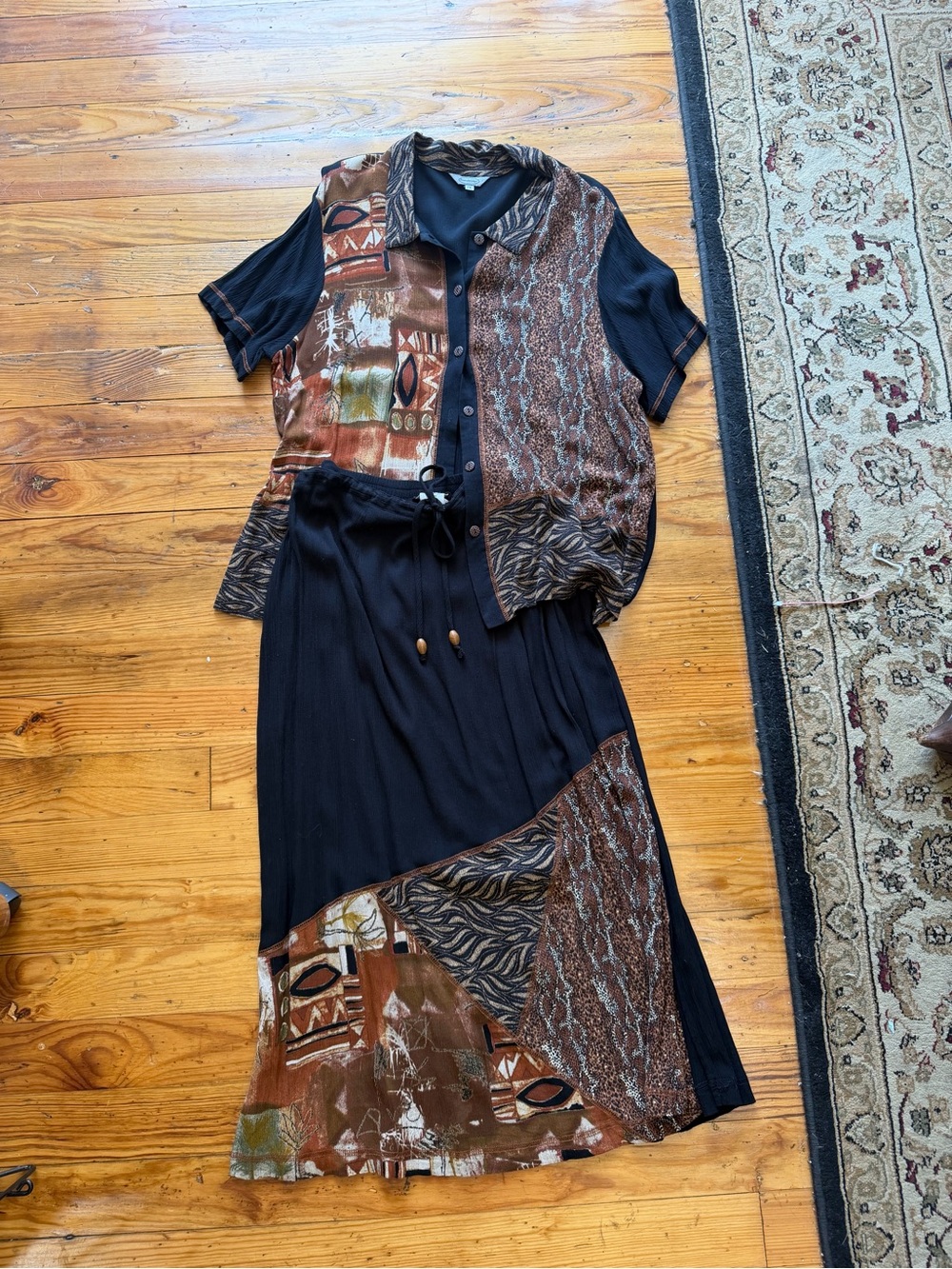 Stonebridge 2X Black & Brown Patchwork Button-Front Set